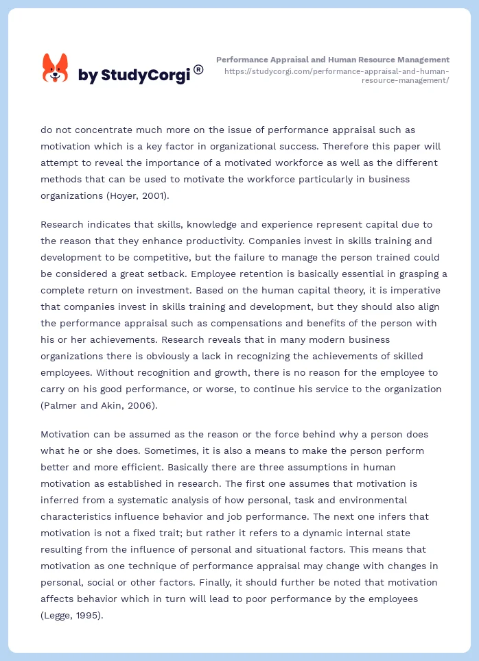 Performance Appraisal and Human Resource Management. Page 2
