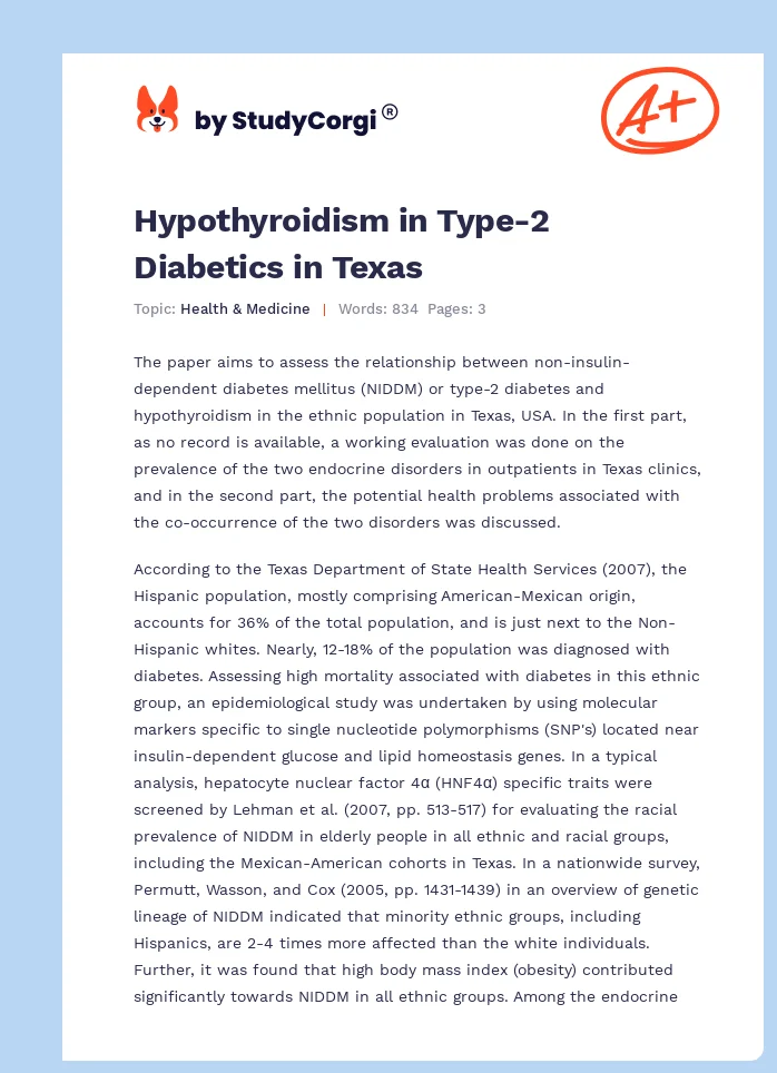 Hypothyroidism in Type-2 Diabetics in Texas. Page 1