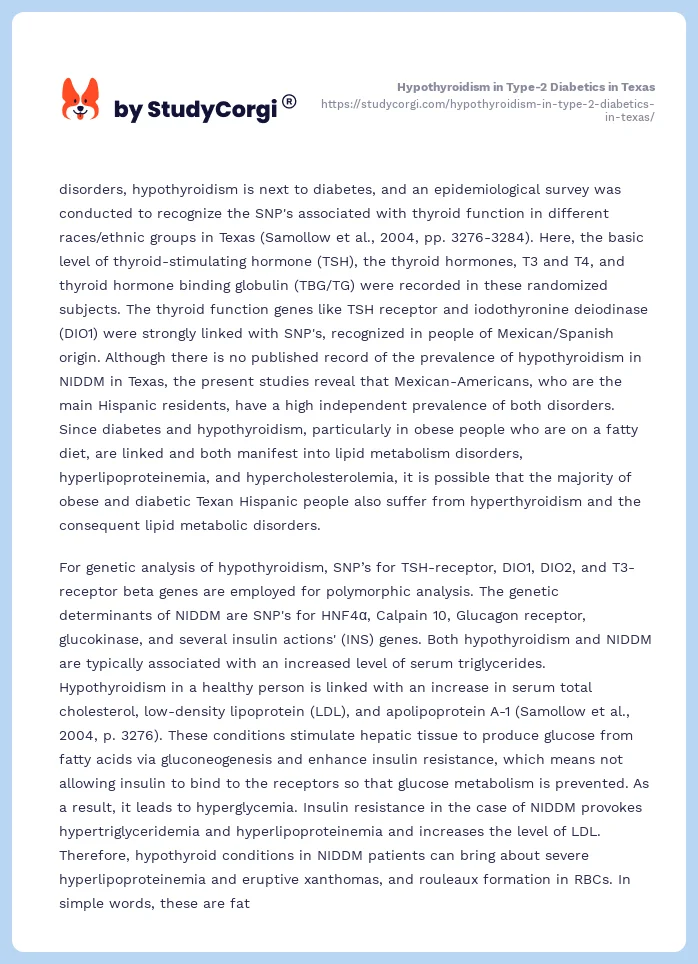 Hypothyroidism in Type-2 Diabetics in Texas. Page 2