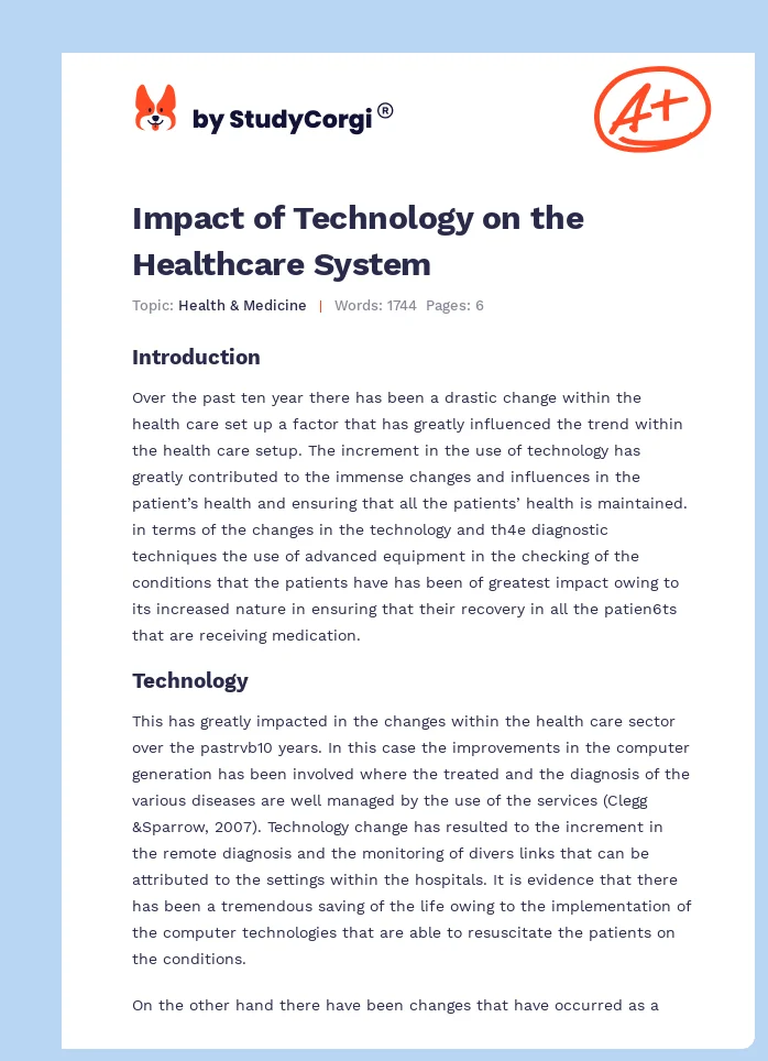 Impact of Technology on the Healthcare System. Page 1