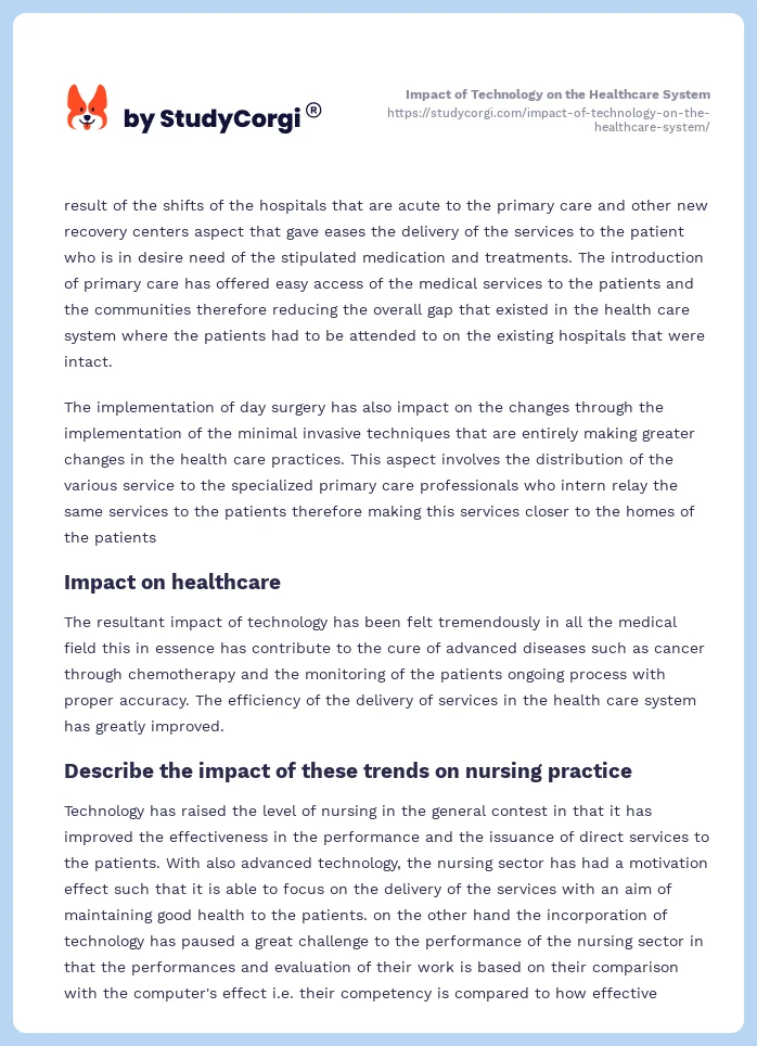 Impact of Technology on the Healthcare System. Page 2