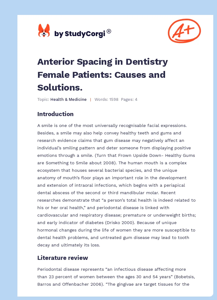 Anterior Spacing in Dentistry Female Patients: Causes and Solutions.. Page 1