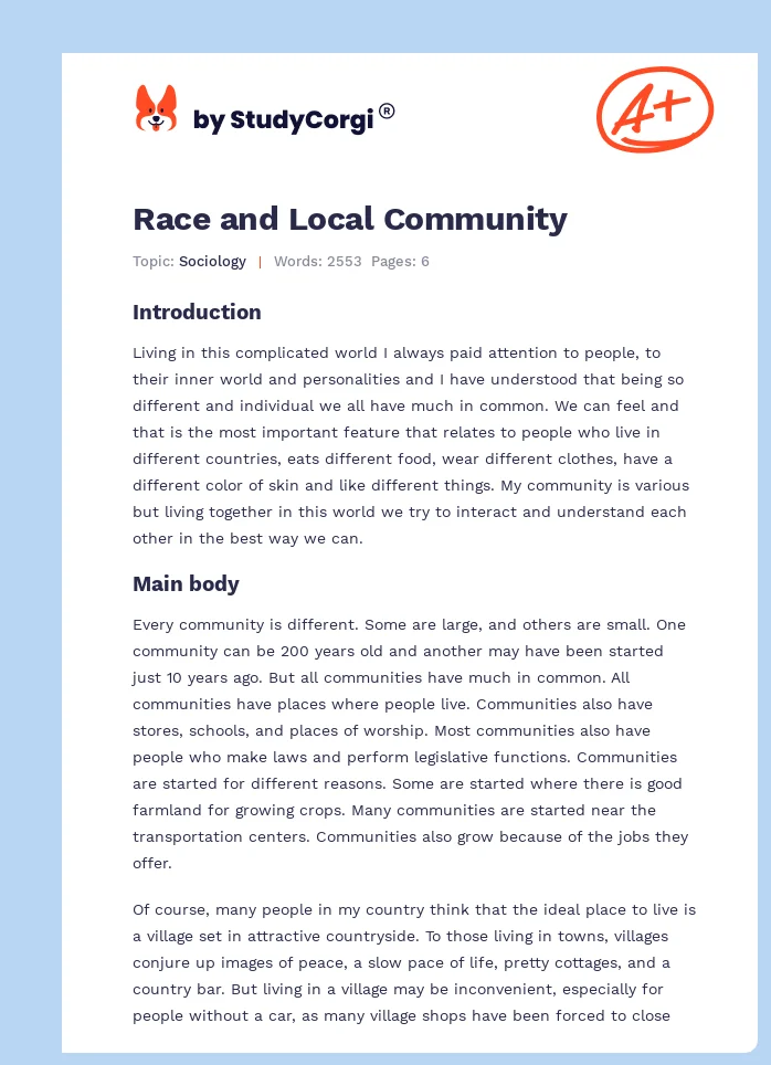 Race and Local Community. Page 1