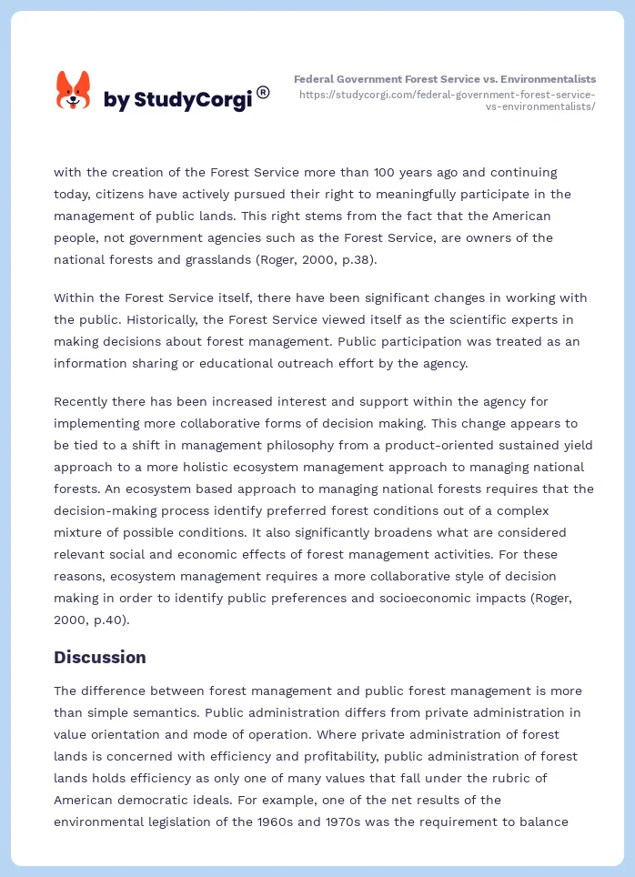 Federal Government Forest Service vs. Environmentalists. Page 2