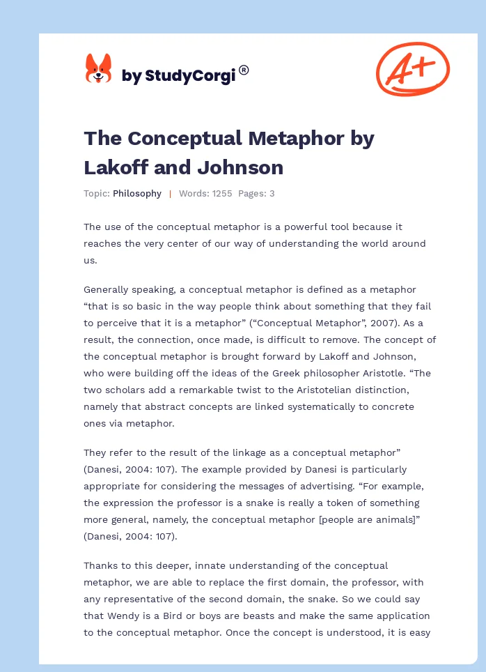 The Conceptual Metaphor by Lakoff and Johnson. Page 1