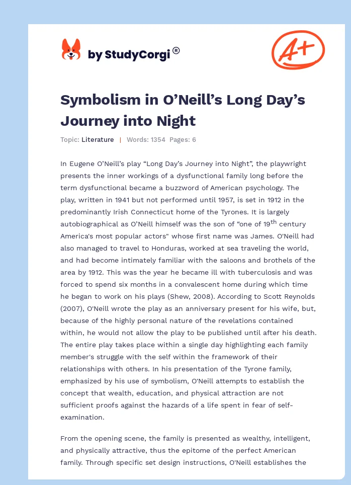 Symbolism in O’Neill’s Long Day’s Journey into Night. Page 1