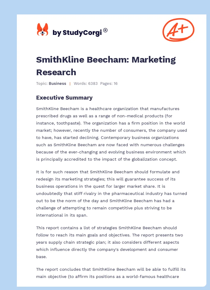 SmithKline Beecham: Marketing Research. Page 1