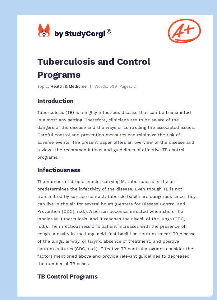 Tuberculosis and Control Programs. Page 1