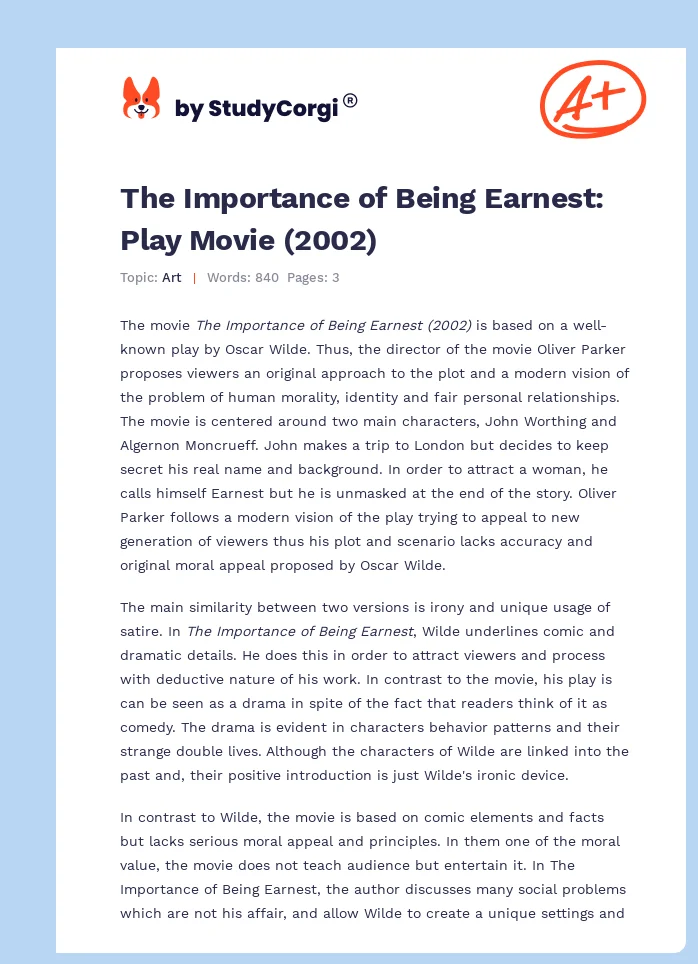The Importance of Being Earnest: Play Movie (2002). Page 1