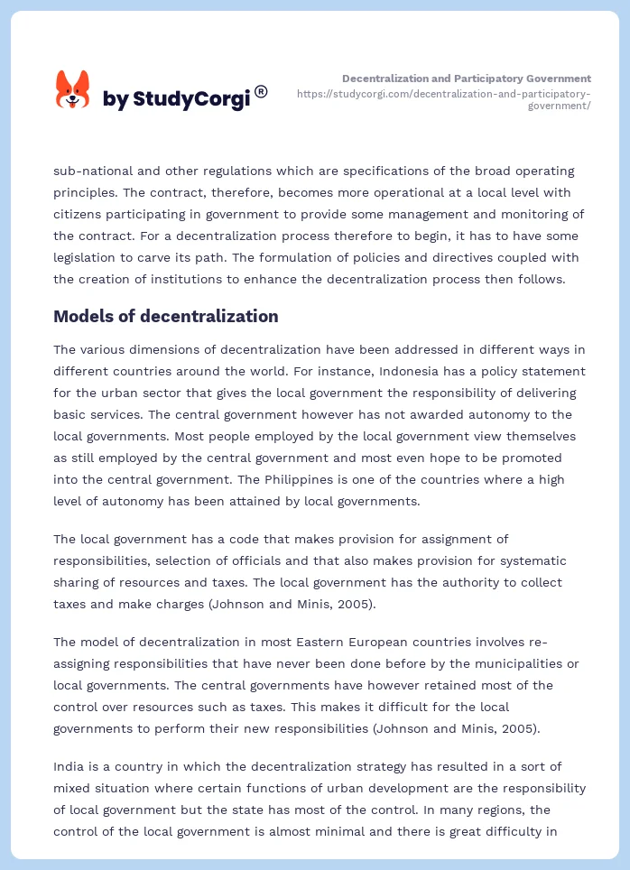 Decentralization and Participatory Government. Page 2