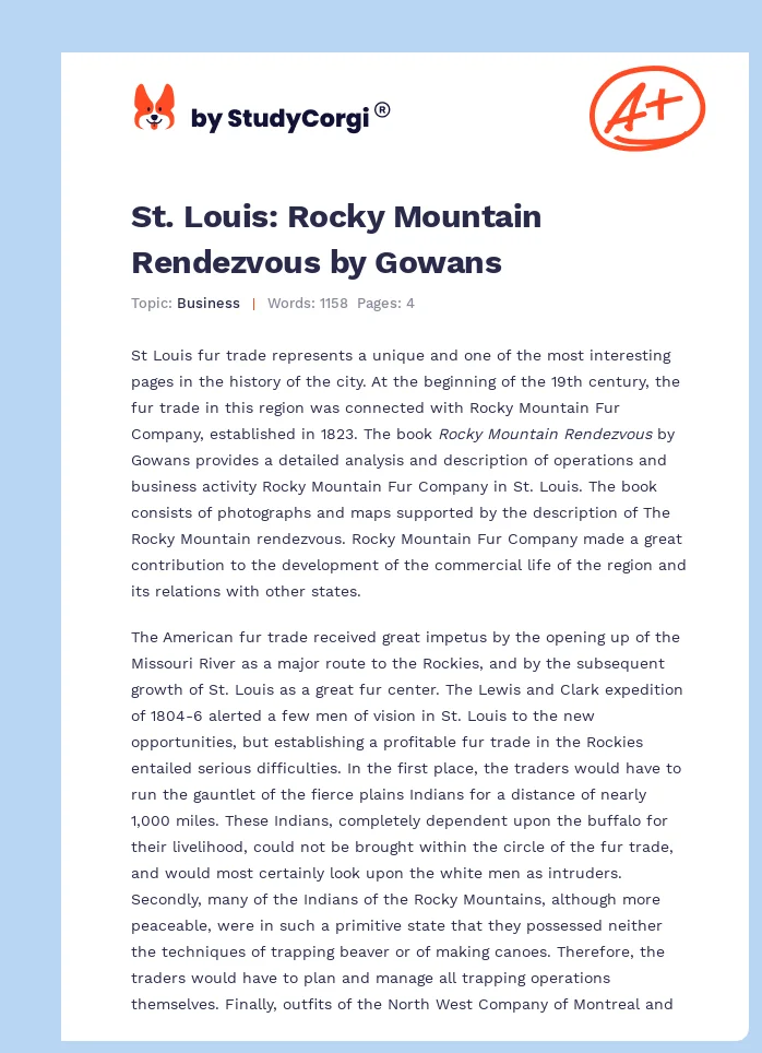 St. Louis: Rocky Mountain Rendezvous by Gowans. Page 1