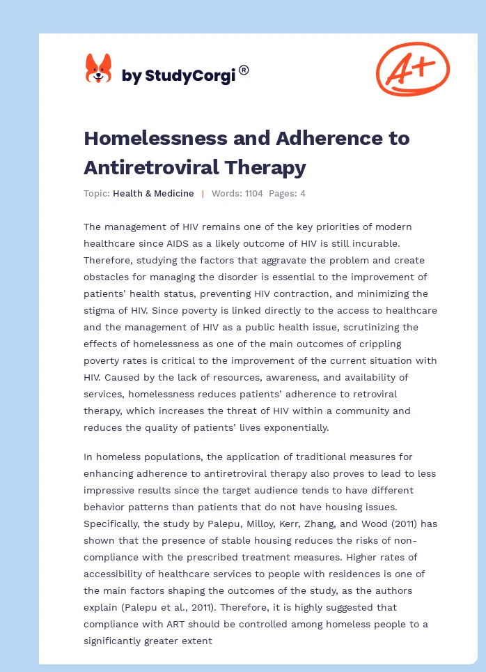 Homelessness and Adherence to Antiretroviral Therapy. Page 1
