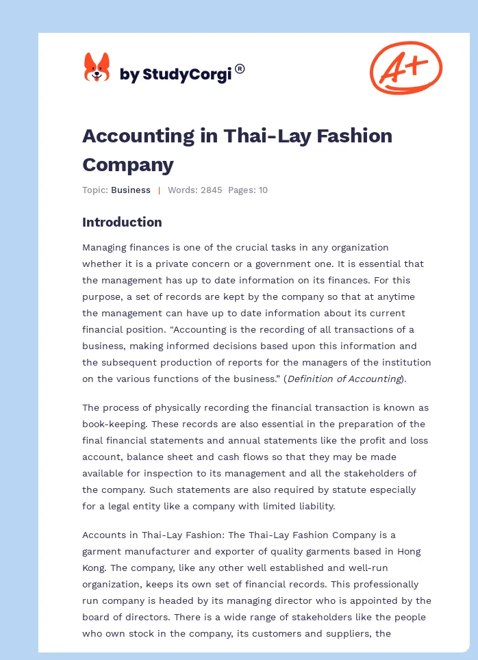 Accounting in Thai-Lay Fashion Company. Page 1