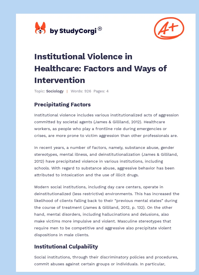 Institutional Violence in Healthcare: Factors and Ways of Intervention. Page 1