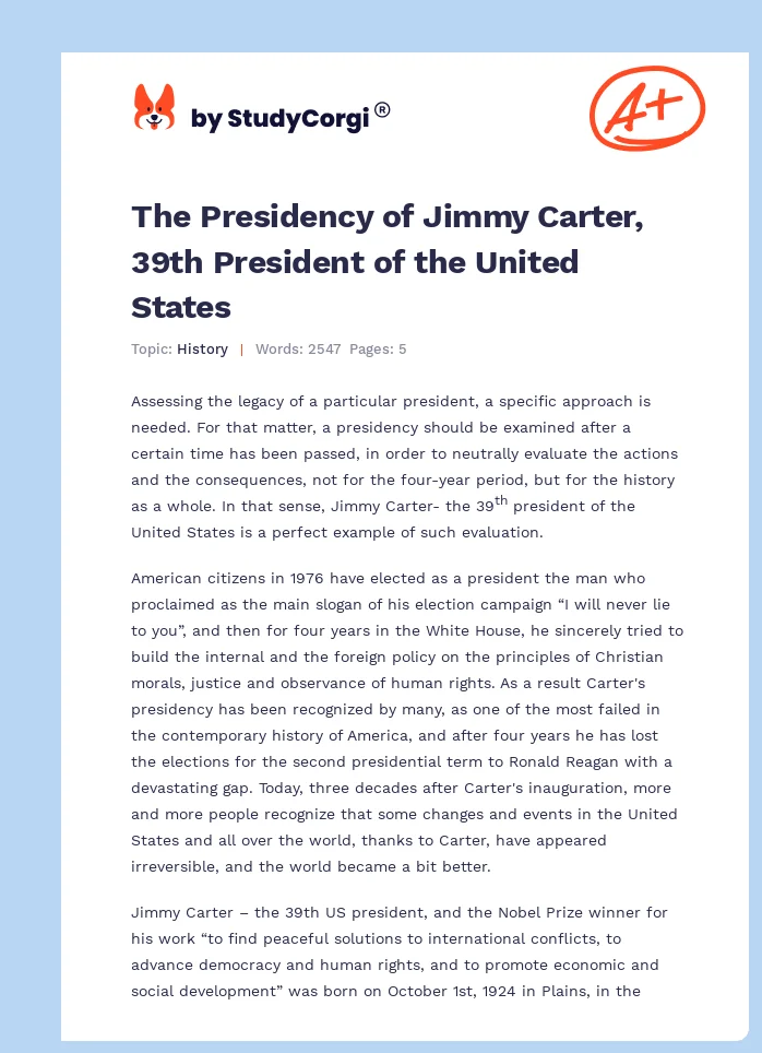 The Presidency of Jimmy Carter, 39th President of the United States. Page 1