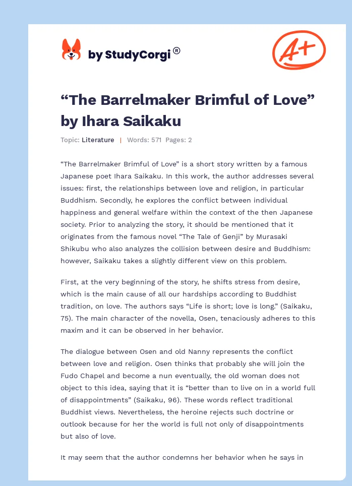 “The Barrelmaker Brimful of Love” by Ihara Saikaku. Page 1