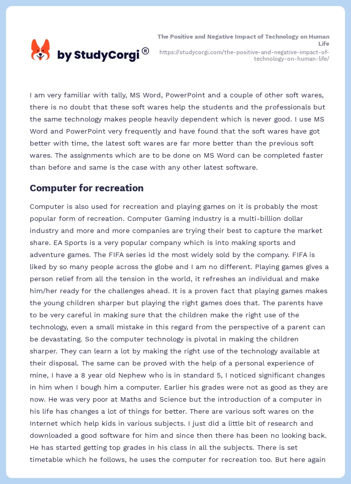 The Positive and Negative Impact of Technology on Human Life. Page 2