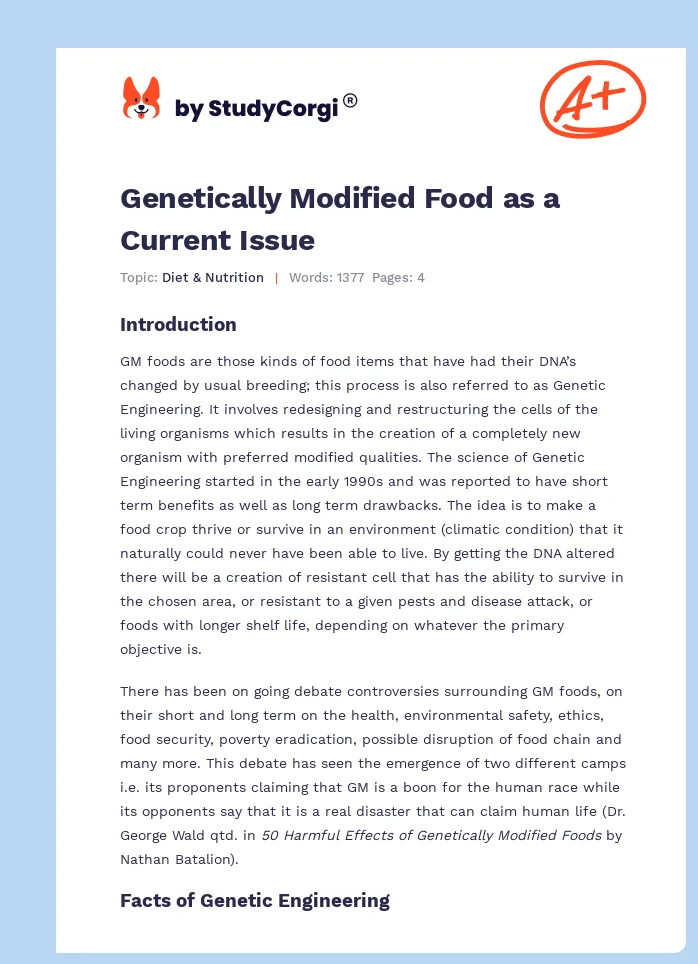 Genetically Modified Food as a Current Issue. Page 1