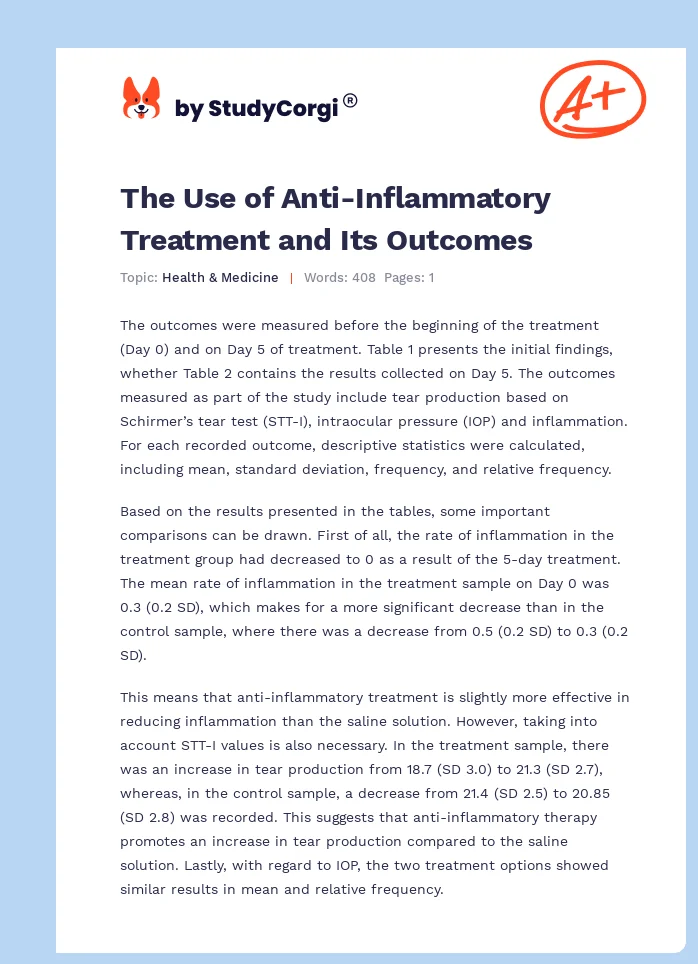 The Use of Anti-Inflammatory Treatment and Its Outcomes. Page 1