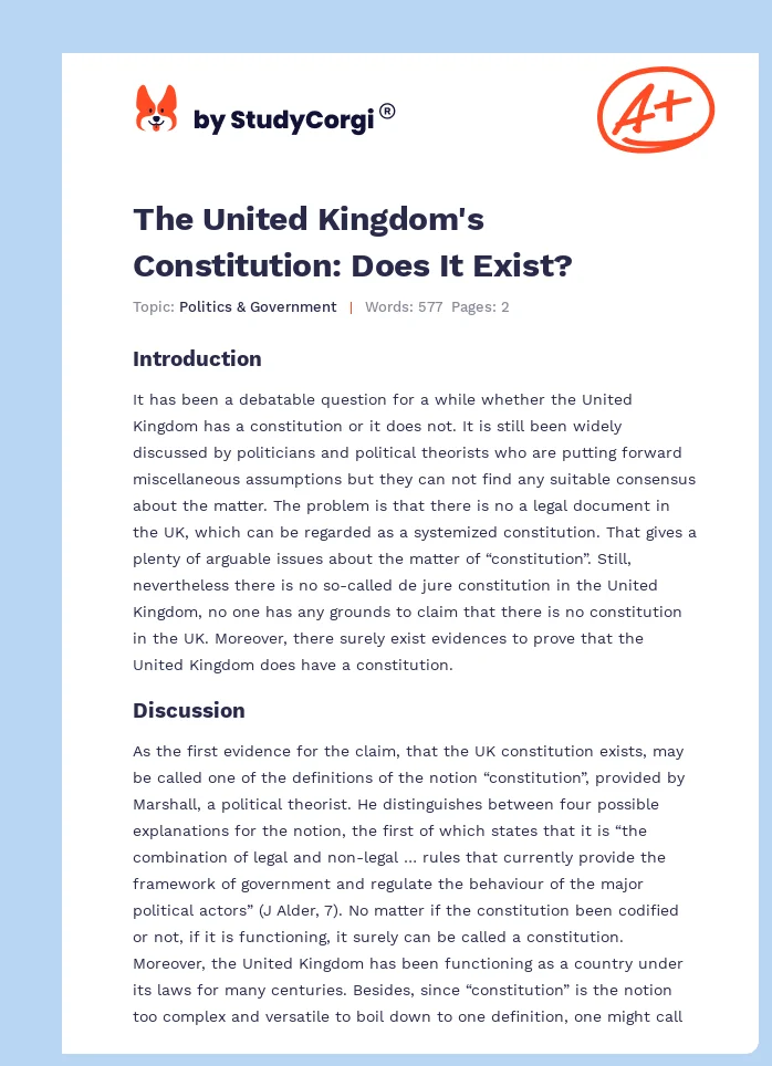 The United Kingdom's Constitution: Does It Exist?. Page 1