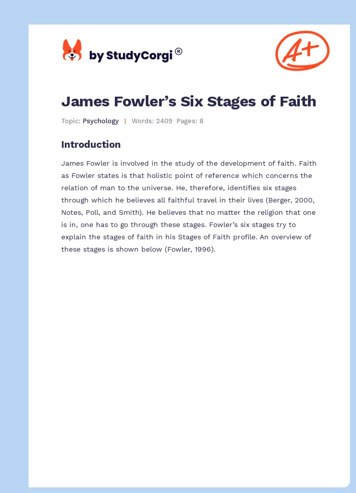 James Fowler’s Six Stages of Faith. Page 1