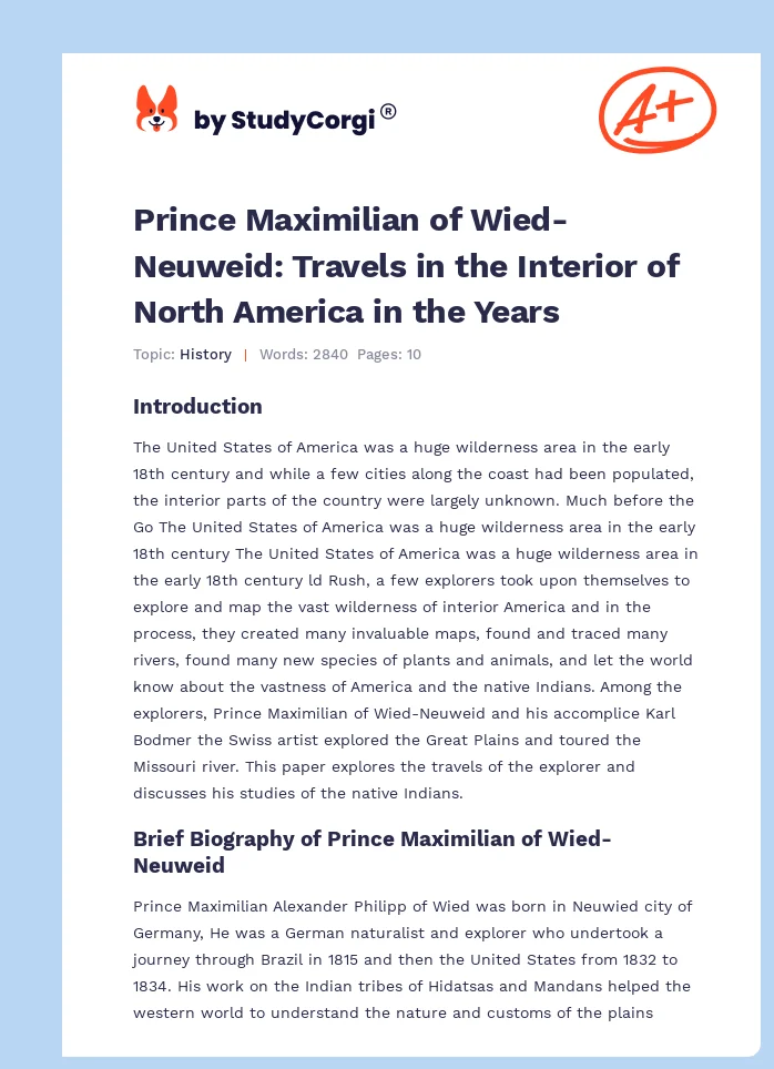 Prince Maximilian of Wied-Neuweid: Travels in the Interior of North America in the Years. Page 1