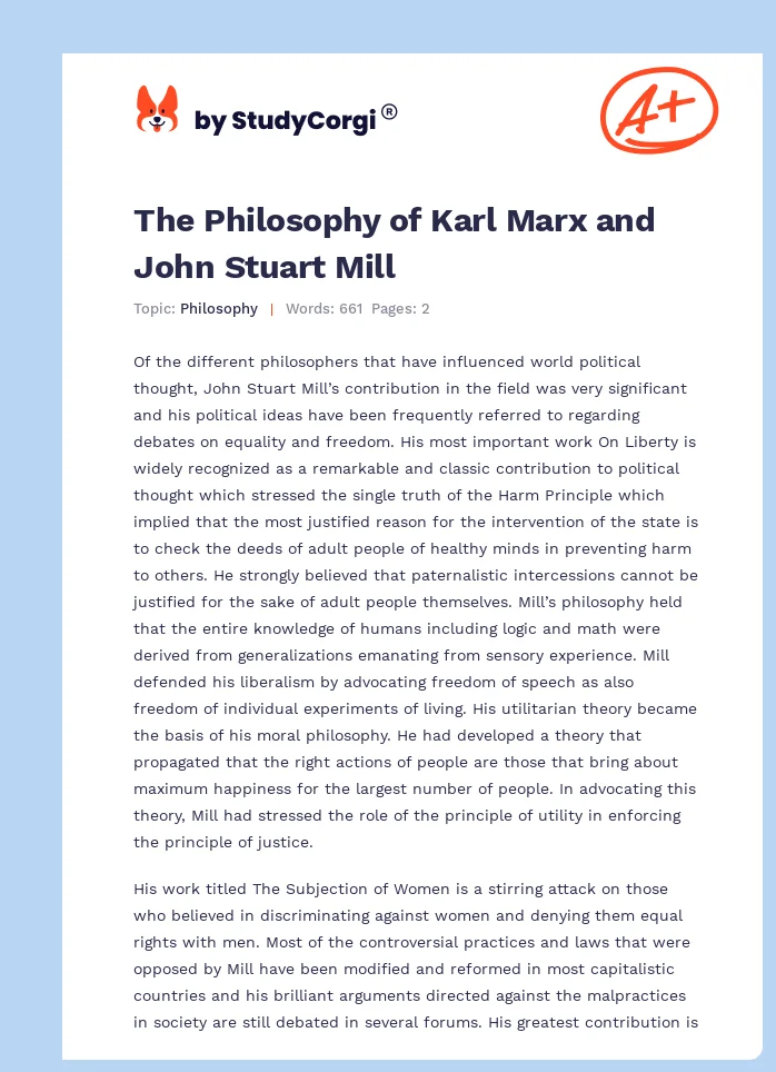 The Philosophy of Karl Marx and John Stuart Mill. Page 1