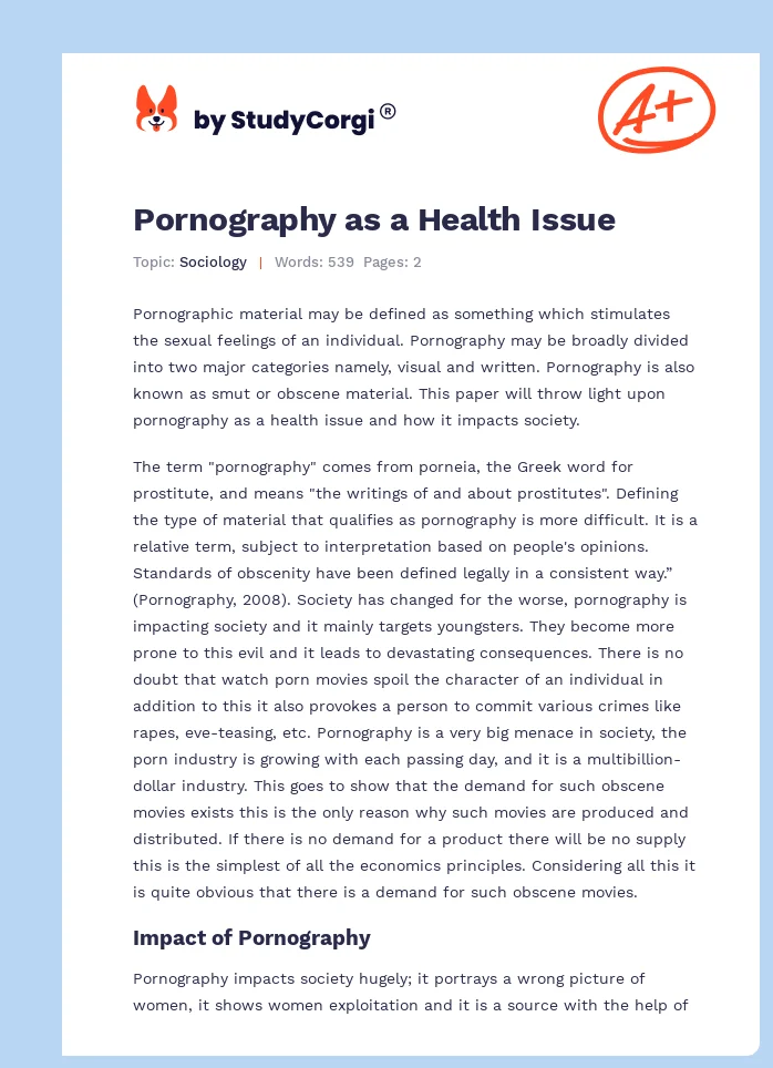 Pornography as a Health Issue. Page 1
