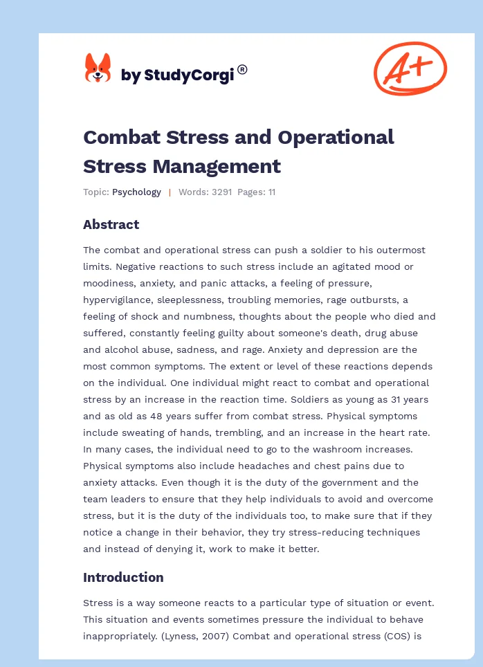 Combat Stress and Operational Stress Management. Page 1