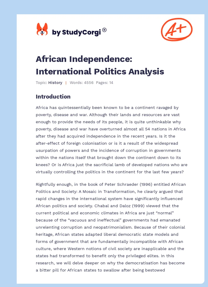 African Independence: International Politics Analysis. Page 1
