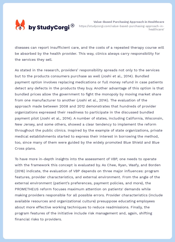 Value-Based Purchasing Approach in Healthcare. Page 2