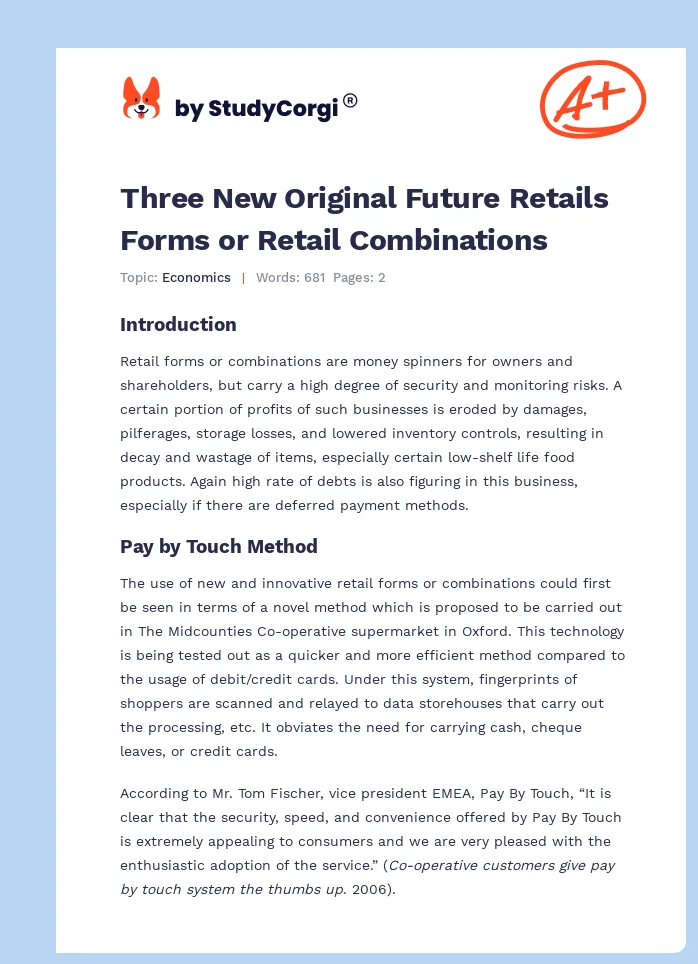 Three New Original Future Retails Forms or Retail Combinations. Page 1