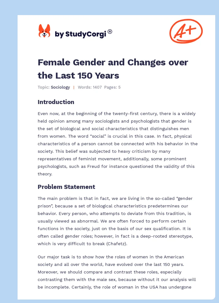 Female Gender and Changes over the Last 150 Years. Page 1