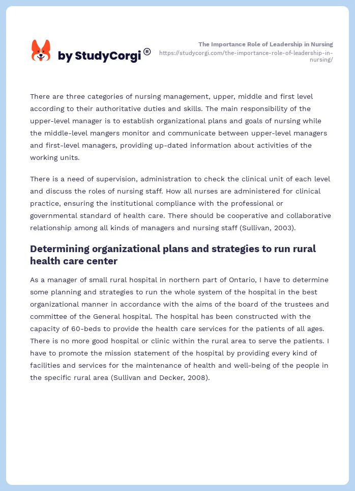 The Importance Role of Leadership in Nursing. Page 2