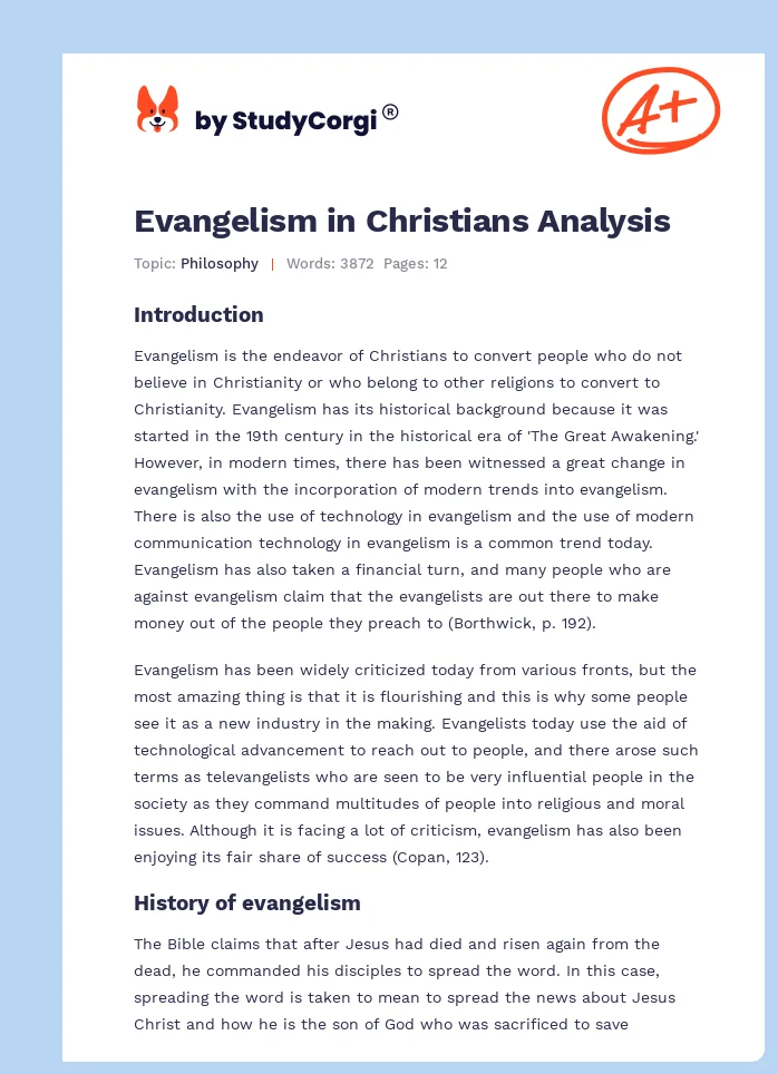 Evangelism in Christians Analysis. Page 1