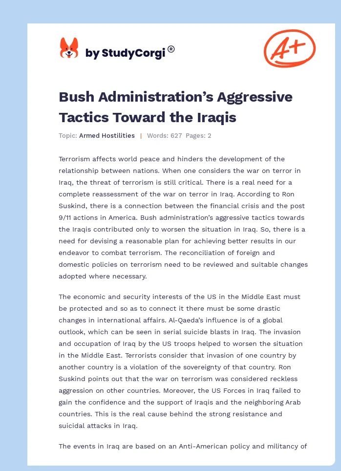 Bush Administration’s Aggressive Tactics Toward the Iraqis. Page 1