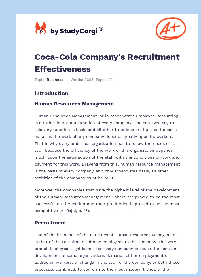Coca-Cola Company's Recruitment Effectiveness. Page 1