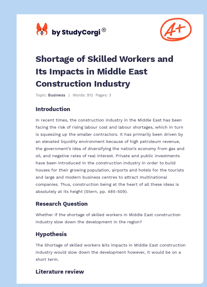 Shortage of Skilled Workers and Its Impacts in Middle East Construction Industry. Page 1