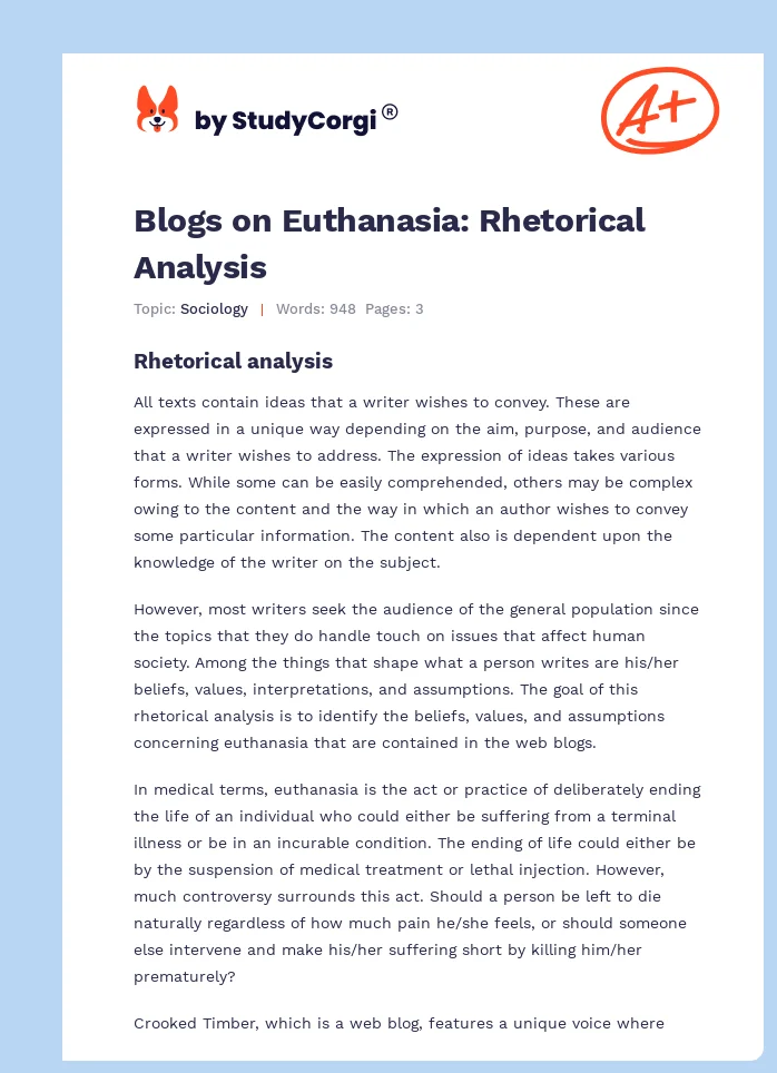 Blogs on Euthanasia: Rhetorical Analysis. Page 1