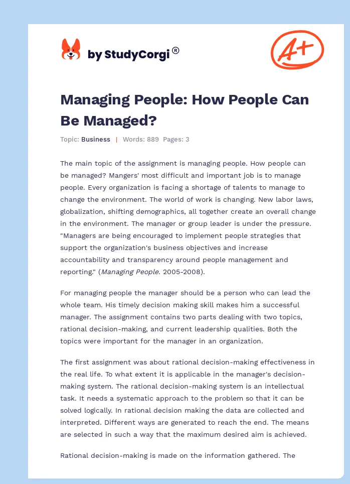 Managing People: How People Can Be Managed?. Page 1