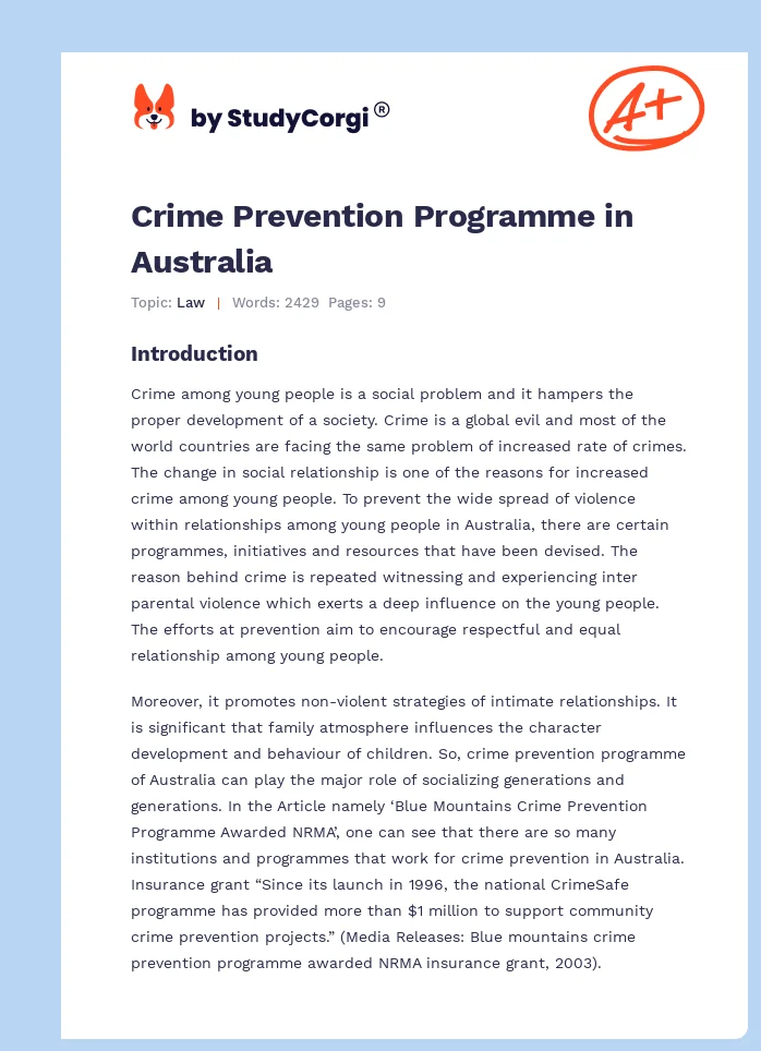 Crime Prevention Programme in Australia. Page 1