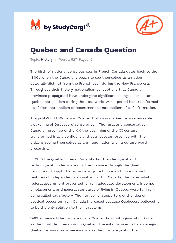 Quebec and Canada Question. Page 1