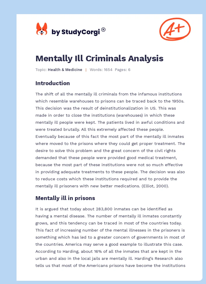 Mentally Ill Criminals Analysis. Page 1