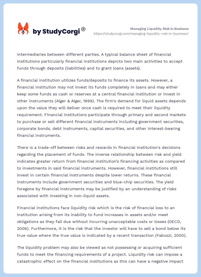 Managing Liquidity Risk in Business. Page 2