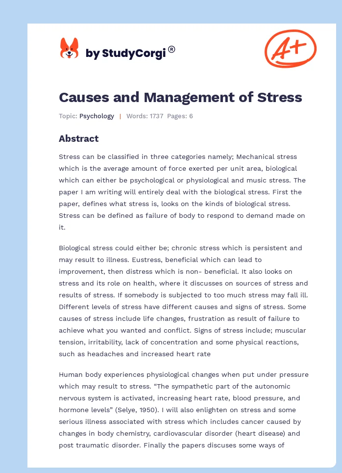 Causes and Management of Stress. Page 1