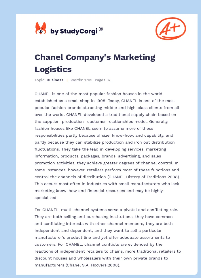 Chanel Company's Marketing Logistics. Page 1