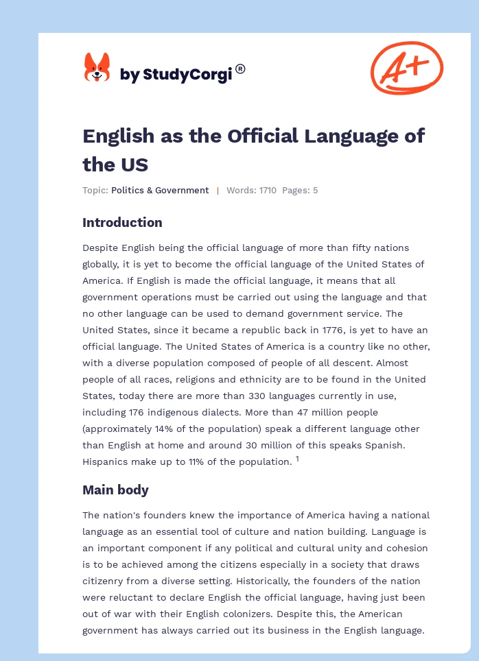 English as the Official Language of the US. Page 1
