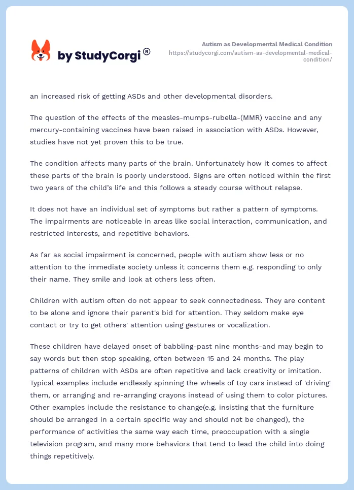 Autism as Developmental Medical Condition. Page 2