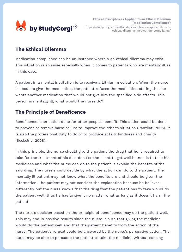Ethical Principles as Applied to an Ethical Dilemma (Medication Compliance). Page 2