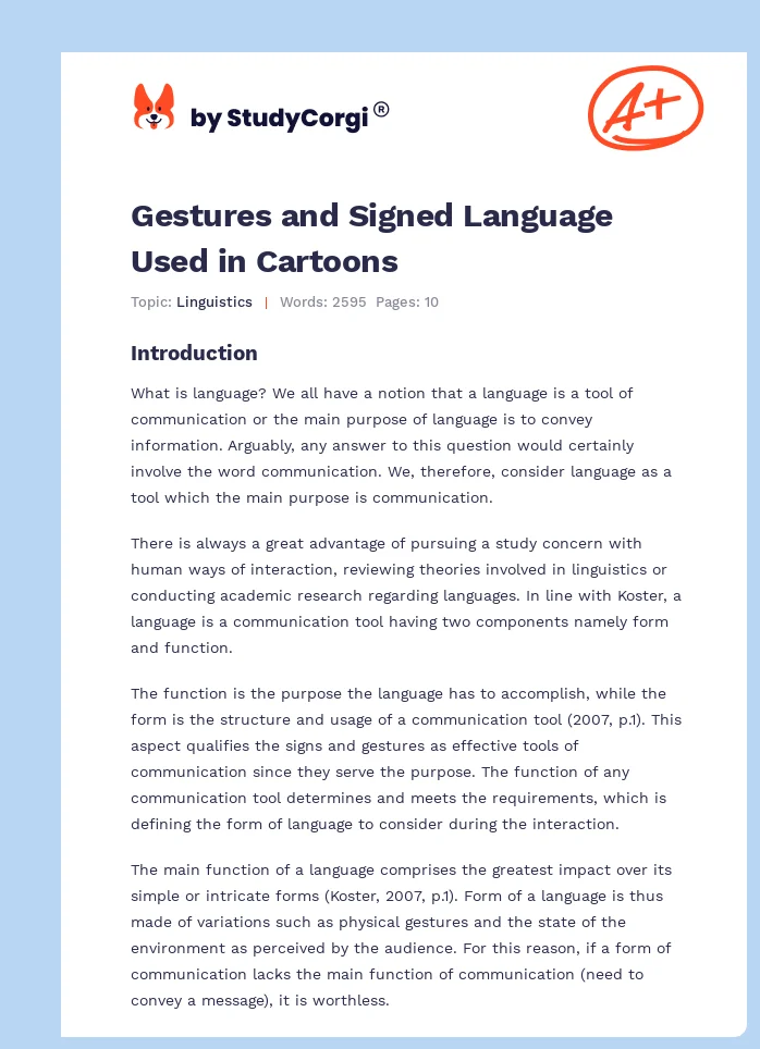 Gestures and Signed Language Used in Cartoons. Page 1